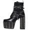 Square Toe Platforms Lace Up Chunky Heels Platforms Punk Gothic Side Zipper Spike Boots - Black