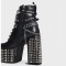 Square Toe Platforms Lace Up Chunky Heels Platforms Punk Gothic Side Zipper Spike Boots - Black