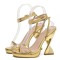 Peep Toe Twist Strange Heels Ankle Buckle Straps Sexy Summer Sandals - Gold