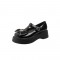 Round Toe T Straps Rhinestones Ribbon Mary Janes Platforms College Loafers - Black
