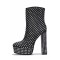 Square Toe Chunky Heels Rhinestones Platforms High Boots - Black