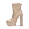 Square Toe Chunky Heels Rhinestones Platforms High Boots - Tan