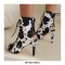 Peep Toe Stiletto Heels Flock Suede Lace Up Spring Gladiator Spring Sandals Pumps - Leopard