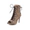Peep Toe Stiletto Heels Flock Suede Lace Up Spring Gladiator Spring Sandals Pumps - Leopard