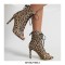 Peep Toe Stiletto Heels Flock Suede Lace Up Spring Gladiator Spring Sandals Pumps - Leopard