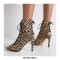 Peep Toe Stiletto Heels Flock Suede Lace Up Spring Gladiator Spring Sandals Pumps - Leopard