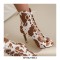 Peep Toe Stiletto Heels Flock Suede Lace Up Spring Gladiator Spring Sandals Pumps - Leopard