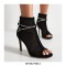 Peep Toe Stiletto Heels Fletwork Spring Ankle Highs Rhinestones Straps Summer Sandals Pumps - Black