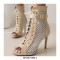 Peep Toe Stiletto Heels Fletwork Lace Up Spring Ankle Highs Buckle Straps Summer Sandals Pumps - Beige