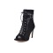 Peep Toe Stiletto Heels Fletwork Lace Up Spring Ankle Highs Buckle Straps Summer Sandals Pumps - Black
