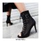 Peep Toe Stiletto Heels Fletwork Lace Up Spring Ankle Highs Buckle Straps Summer Sandals Pumps - Black