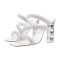 Square Open Toe Chunky Transparent Heels Rhinestones Slip On Sandals Slippers - White Faux Leather