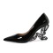 Pointed Toe Strange Butterfly Heels Patent Pumps - Black