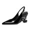 Pointed Toe Strange Butterfly Heels Patent Slingback Sandals - Black