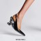 Pointed Toe Strange Butterfly Heels Patent Slingback Sandals - Black