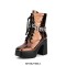 Round Toe Chunky Heels Side Zipper Platforms Ankle Highs Chain Decorated Punk Winter Boots - Orange
