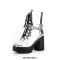 Round Toe Chunky Heels Side Zipper Platforms Ankle Highs Chain Decorated Punk Boots - Silver