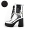 Round Toe Chunky Heels Side Zipper Platforms Ankle Highs Chain Decorated Punk Winter Boots - Silver