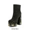 Round Toe Chunky Heels Side Zipper Platforms Ankle Highs Rhinestones Galaxy Boots - Black