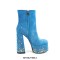 Round Toe Chunky Heels Side Zipper Platforms Ankle Highs Rhinestones Galaxy Boots - Blue