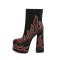 Round Toe Chunky Heels Side Zipper Platforms Ankle Highs Rhinestones Beads Flame Boots - Black
