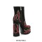 Round Toe Chunky Heels Side Zipper Platforms Ankle Highs Rhinestones Beads Flame Boots - Black