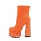 Round Toe Chunky Heels Side Zipper Platforms Ankle Highs Rhinestones Galaxy Boots - Orange