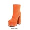 Round Toe Chunky Heels Side Zipper Platforms Ankle Highs Rhinestones Galaxy Boots - Orange
