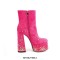 Round Toe Chunky Heels Side Zipper Platforms Ankle Highs Rhinestones Galaxy Boots - RoseRed