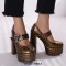 Round Toe Chunky Heels Platfroms Mary Janes Crocodile Pumps - Brown Faux Leather