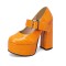 Round Toe Chunky Heels Platfroms Mary Janes Crocodile Pumps - Orange Faux Leather
