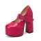 Round Toe Chunky Heels Platfroms Mary Janes Crocodile Pumps - Rose Faux Leather