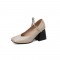 Square Toe Chunky Heels Chain Straps Mary Janes Shoes - Apricot