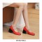Square Toe Chunky Heels Chain Straps Mary Janes Shoes - Red