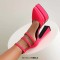 Pointed Toe Chunky Heels Trible Rhinestones Straps Double Platforms Pumps - Rose Faux Leather