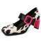 Square Toe Chunky Heels Cow Pattern Buckle Straps Mary Janes New Wave Pumps - Black