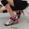Square Toe Chunky Heels Cow Pattern Buckle Straps Mary Janes New Wave Pumps - Black