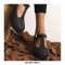 Round Toe Chunky Heels Buckle T Straps Mary Janes Satin Pumps - Black