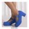 Round Toe Chunky Heels Buckle T Straps Mary Janes Satin Pumps - Blue