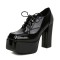 Square Toe Ankle High Lace Up Platforms Chunky Heels British Pumps - Black