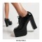 Square Toe Ankle High Lace Up Platforms Chunky Heels British Pumps - Black
