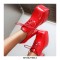 Square Toe Ankle High Lace Up Platforms Chunky Heels British Pumps - Red