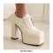 Square Toe Lace Up Platforms Chunky Heels British Loafers Pumps - White