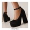 Round Toe Ankle Buckle Straps Chunky Heels Platforms Pumps - Rose Red