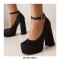 Round Toe Ankle Buckle Straps Chunky Heels Platforms Pumps - Rose Red