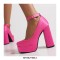 Round Toe Ankle Buckle Straps Chunky Heels Platforms Pumps - Rose Red