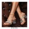 Peep Toe Rhinestones Straps Chunky Crystal Heels Sandals Slippers - Champagne