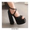 Peep Toe Platforms Cross Straps Pastel Chunky Heels Pumps Sandals - Black