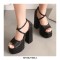 Peep Toe Platforms Cross Straps Pastel Chunky Heels Pumps Sandals - Black