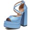 Peep Toe Platforms Cross Straps Pastel Chunky Heels Pumps Sandals - Blue